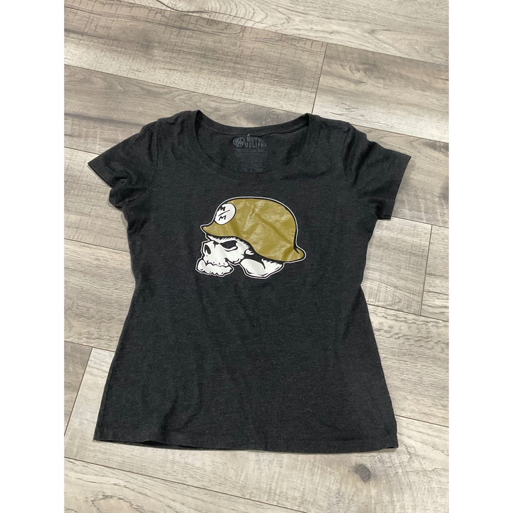 Metal Mulisha Womens Skull Helmet Graphic T-Shirt Charcoal Grey Size L‎ Large